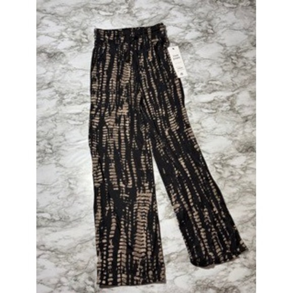 love poem Pants - Love Poem Wide Leg Lounge Pants - Black and Beige Tie Dye Print - Casual